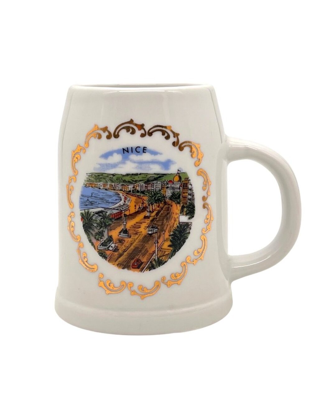Vintage Nice France Souvenir Mug Gold Detail Veritable Porcelaine French Riviera
